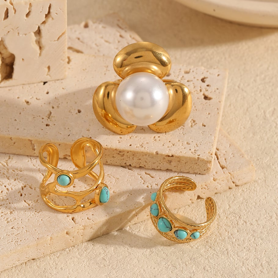 1 Pair Simple Series Daily Geometric Stainless Steel 18K Gold Plated Women Adjustable Rings Picture5