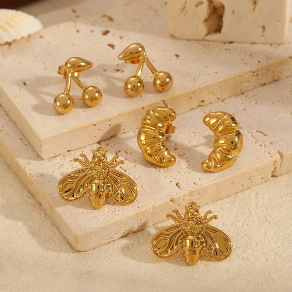 1 paar Simple Series Daily Animal roestvrij staal 18K vergulde dames oorbellen