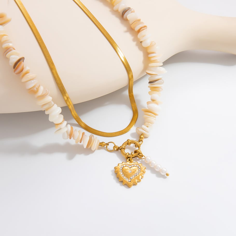 1 Stück Romantische Serie Tägliches Herz Edelstahl 18 Karat vergoldet Strass Damen Anhänger Halsketten h5Bild7