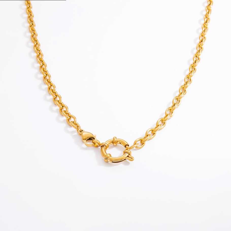 Collar de cadena para mujer, serie simple, clásico, de acero inoxidable de color sólido, chapado en oro de 18 quilates. Imagen6