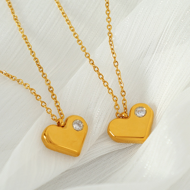 1 Piece Simple Series Retro Heart Stainless Steel 18K Gold Plated Zircon Women Pendant Necklaces Picture7