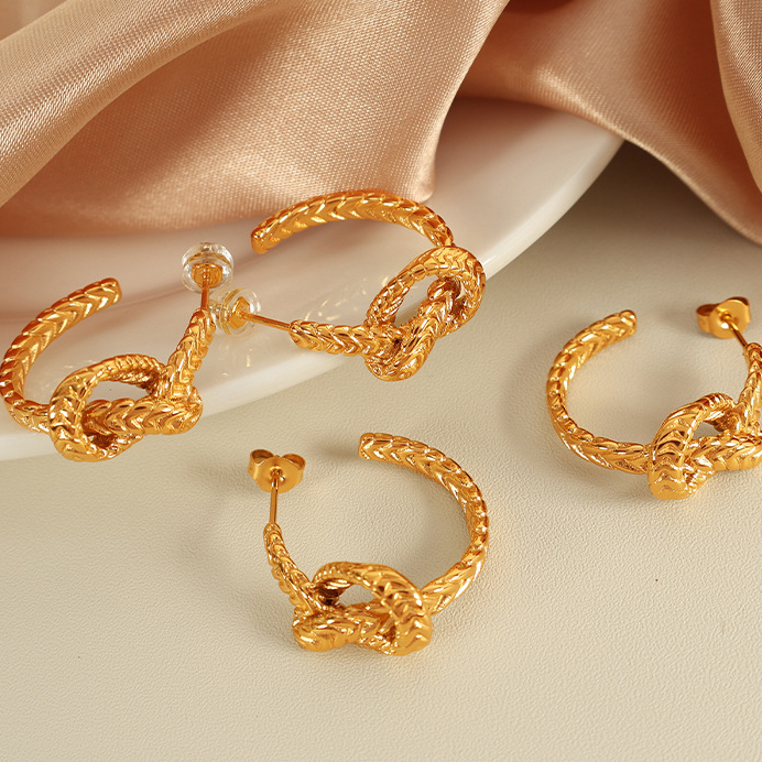 1 pair simple series retro twist stainless steel gold color plated women's hoop earrings h5Picture7