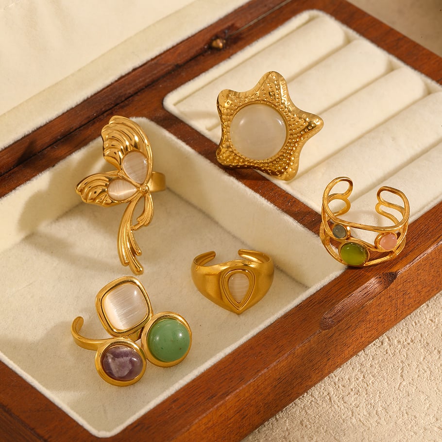 1 Pair Simple Series Daily Geometric Stainless Steel 18K Gold Plated Women Adjustable Rings Picture4