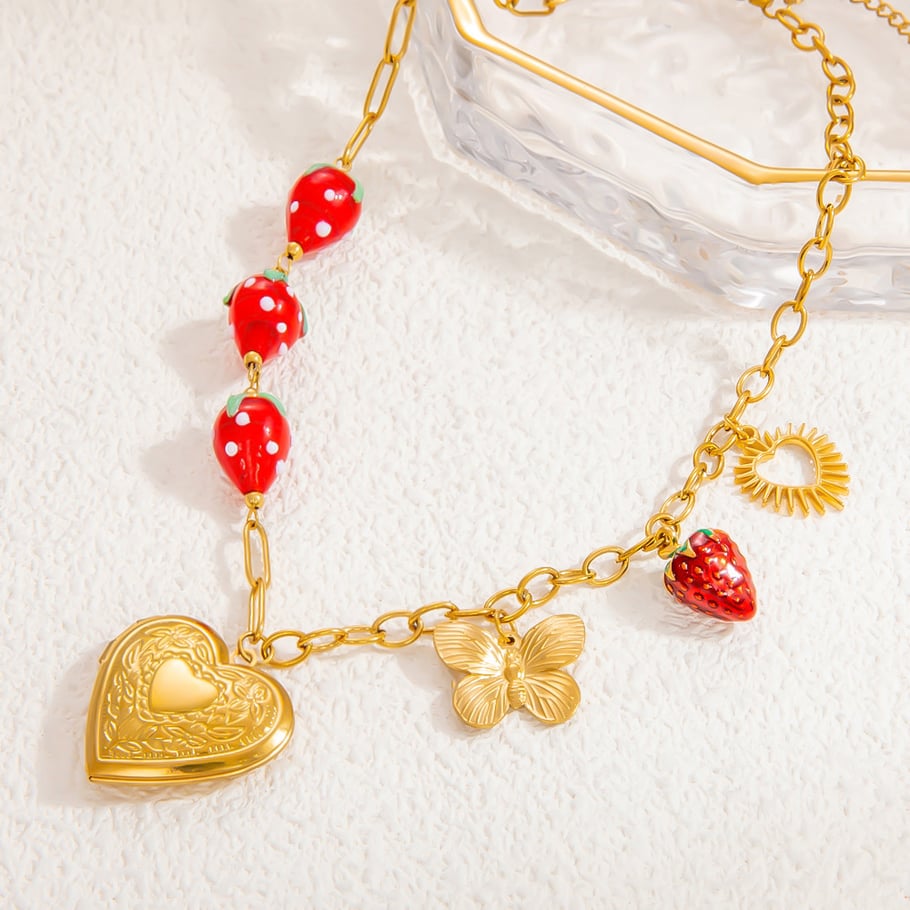 1 Piece Romantic Series Natural Heart Stainless Steel 18K Gold Color Plated Glass Women's Pendant Necklaces Picture7
