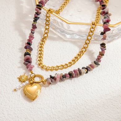 1 Piece Romantic Series Heart Stainless Steel 18K Gold Color Plated Natural Stone Women's Pendant Necklaces h5 Picture10