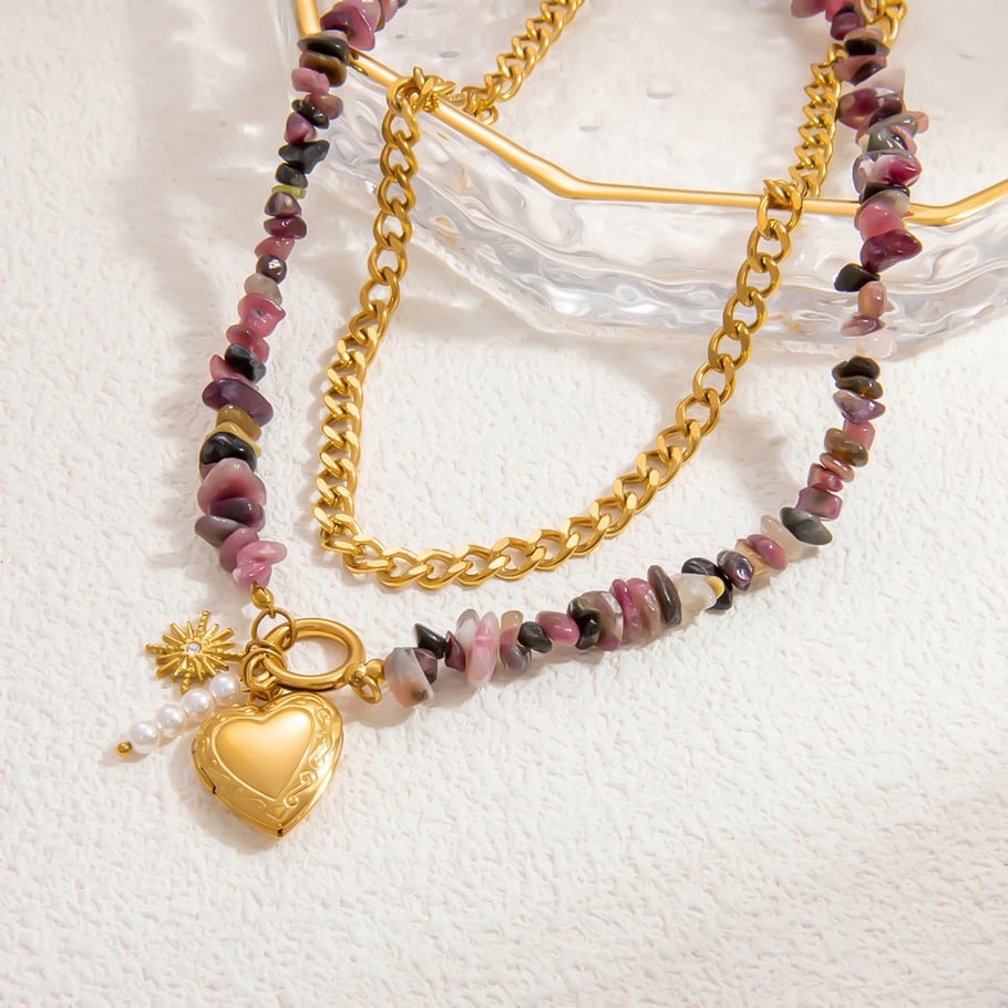 1 Piece Romantic Series Heart Stainless Steel 18K Gold Color Plated Natural Stone Women's Pendant Necklaces Picture10