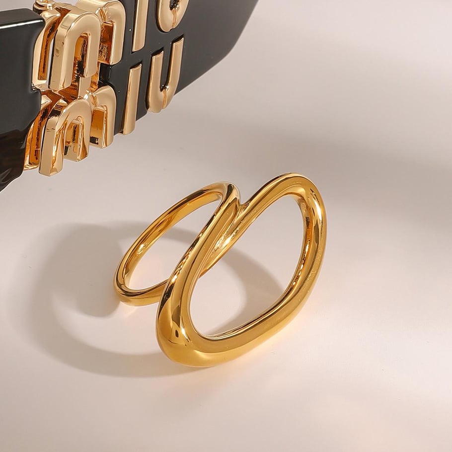 1 Pair Simple Series Simple line Stainless Steel 18K Gold Plated Women Single Rings Picture6