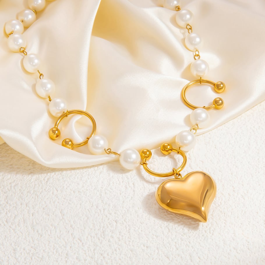 1 Piece Luxurious Series Sweet Heart Stainless Steel 18K Gold Color Plated Artificial Pearl Women's Pendant Necklaces Picture6