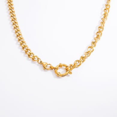 Collar de cadena para mujer, serie simple, clásico, de acero inoxidable de color sólido, chapado en oro de 18 quilates. h5 Imagen9