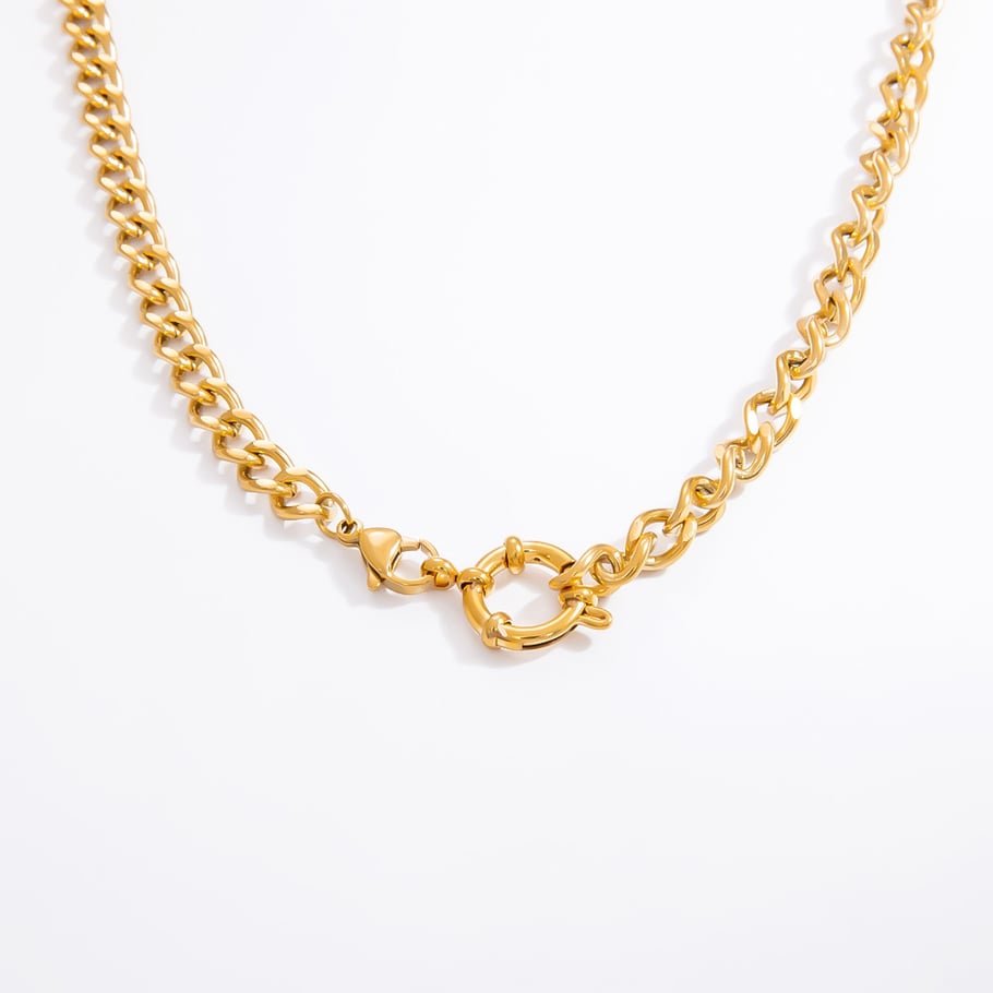 Collar de cadena para mujer, serie simple, clásico, de acero inoxidable de color sólido, chapado en oro de 18 quilates. Imagen9