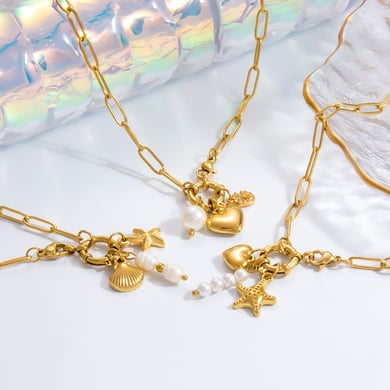 1 Piece Classic Series Stylish Heart Stainless Steel 18K Gold Color Plated Artificial Pearl Women's Pendant Necklaces h5 Picture5