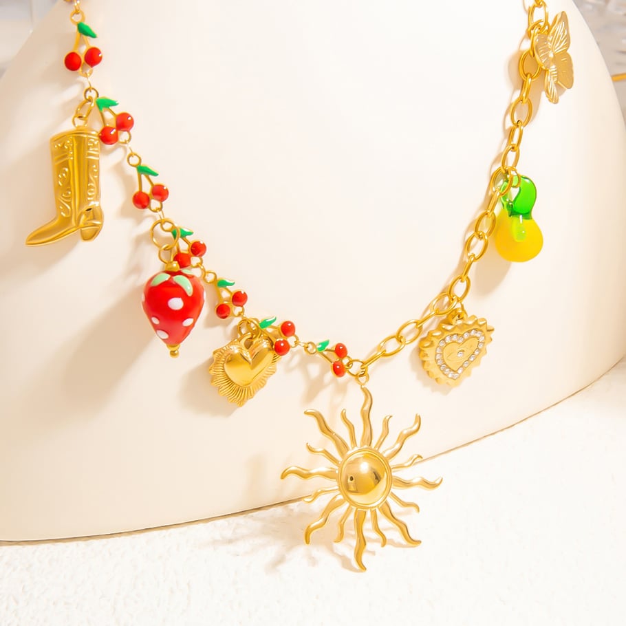 1 Stück Luxuriöse Serie Sweet Heart Edelstahl 18 Karat vergoldet Strass Damen Anhänger Halsketten Bild10