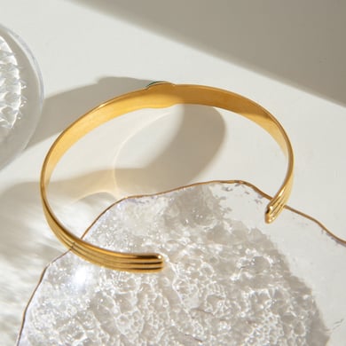 1 Piece Stylish Series Retro Geometric Stainless Steel Gold Color Natural Stone Women's Bangles h5 Picture5