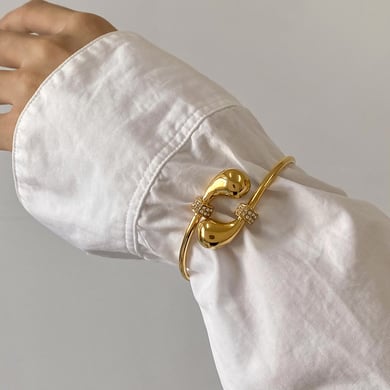 1 Piece Simple Series Simple Droplet Stainless Steel 18K Gold Plated Rhinestone Women Bangles h5 Picture4