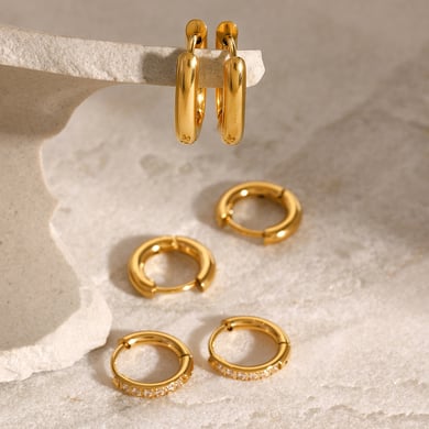 Conjunto de 1 par de pendientes elegantes de acero inoxidable anular con baño de oro de 18 quilates y diamantes de imitación para mujer h5 Imagen4