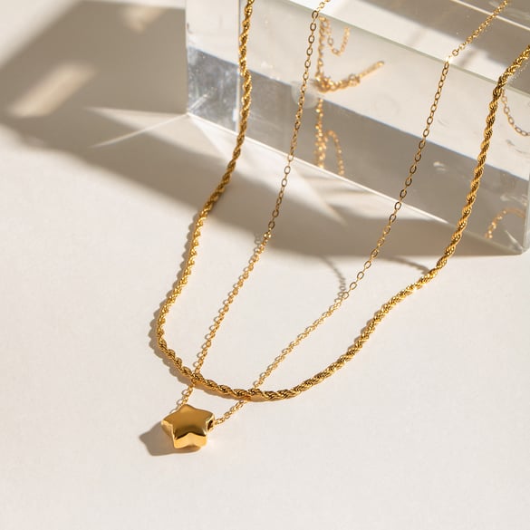 1 Piece Simple Series Simple Pentagram Stainless Steel 18K Gold Plated Women Layered Necklaces