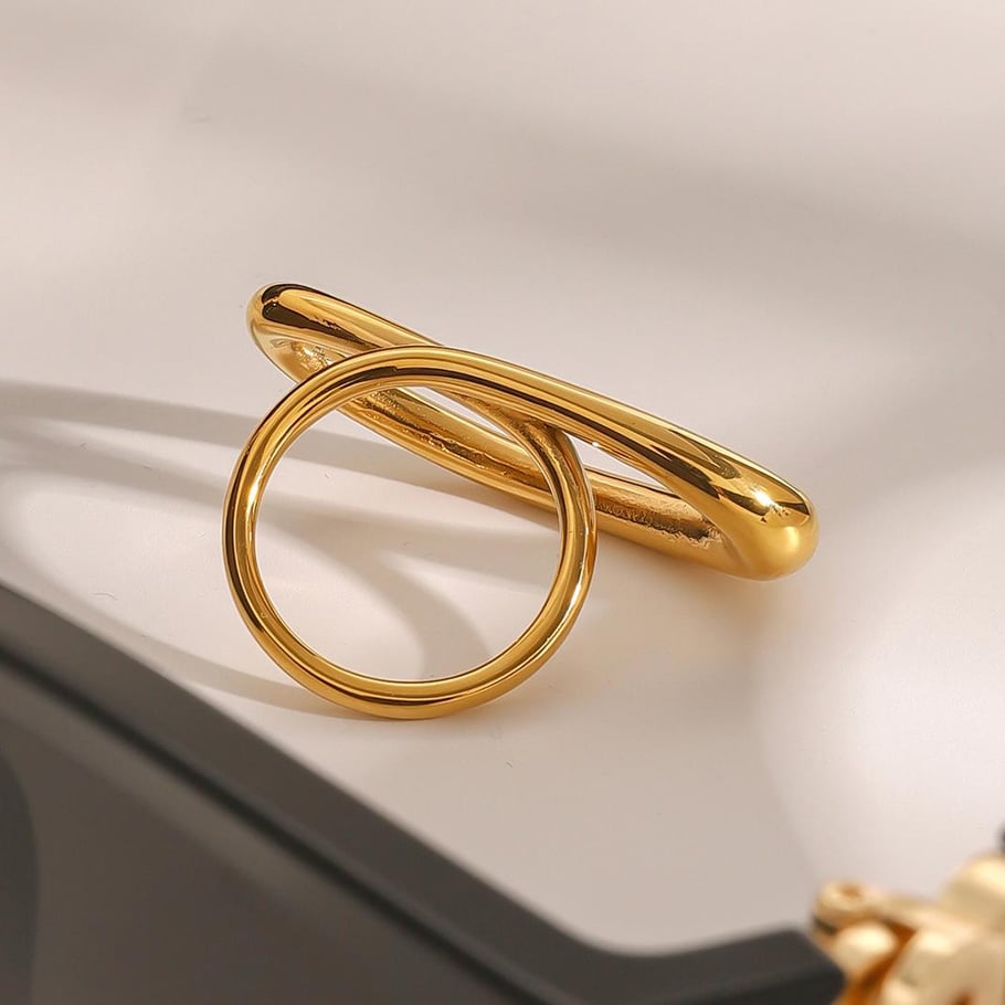1 Pair Simple Series Simple line Stainless Steel 18K Gold Plated Women Single Rings Picture5