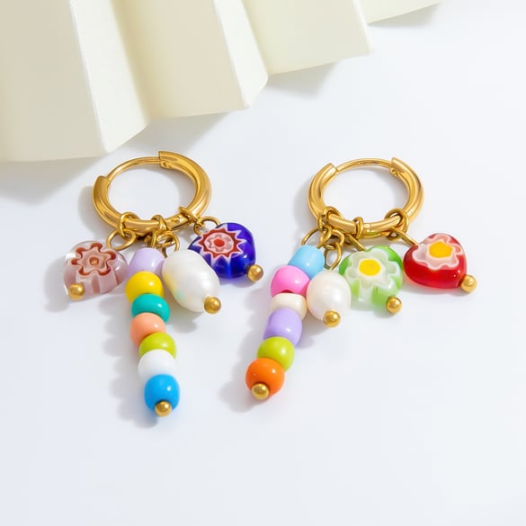1 Pair Romantic Series Cute Heart Stainless Steel 18K Gold Color Plated Glass Women's Drop Earrings 2
