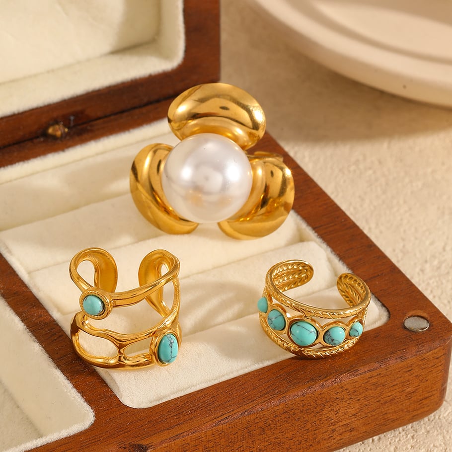 1 Pair Simple Series Daily Geometric Stainless Steel 18K Gold Plated Women Adjustable Rings Picture4