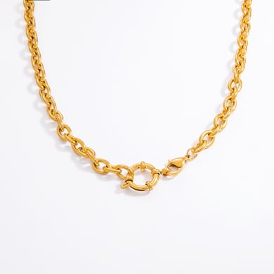 Collar de cadena para mujer, serie simple, clásico, de acero inoxidable de color sólido, chapado en oro de 18 quilates. h5 Imagen8