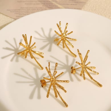 1 Pair Luxurious Series Elegant Firework Shape Titanium Steel 18K Gold Color Plated Women's Stud Earrings h5 Picture5