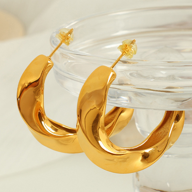 1 Pair Simple Series Classic Geometric Stainless Steel 18K Gold Plated Women Hoop Earrings Picture5