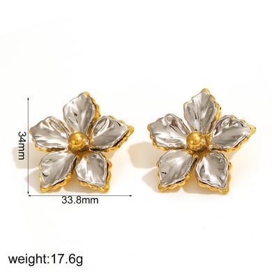 1 Pair Simple Series Daily Flower Stainless Steel 18K Gold Plated Women Earrings Set h5 Picture6