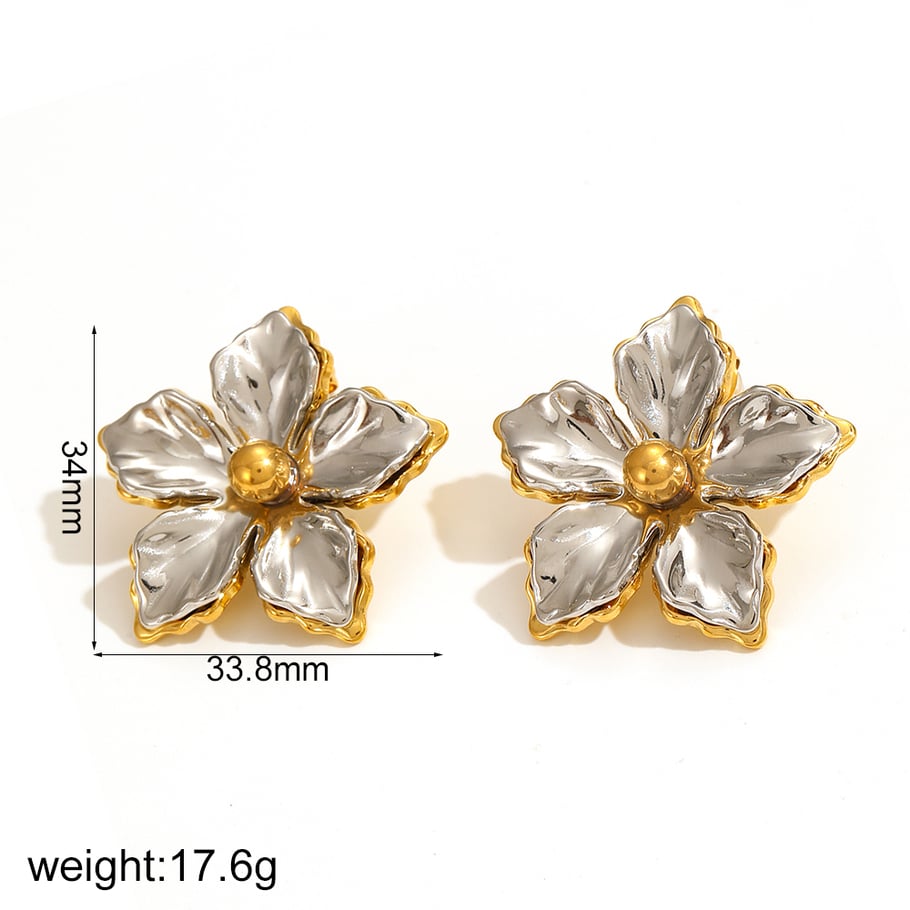 1 Pair Simple Series Daily Flower Stainless Steel 18K Gold Plated Women Earrings Set Picture6