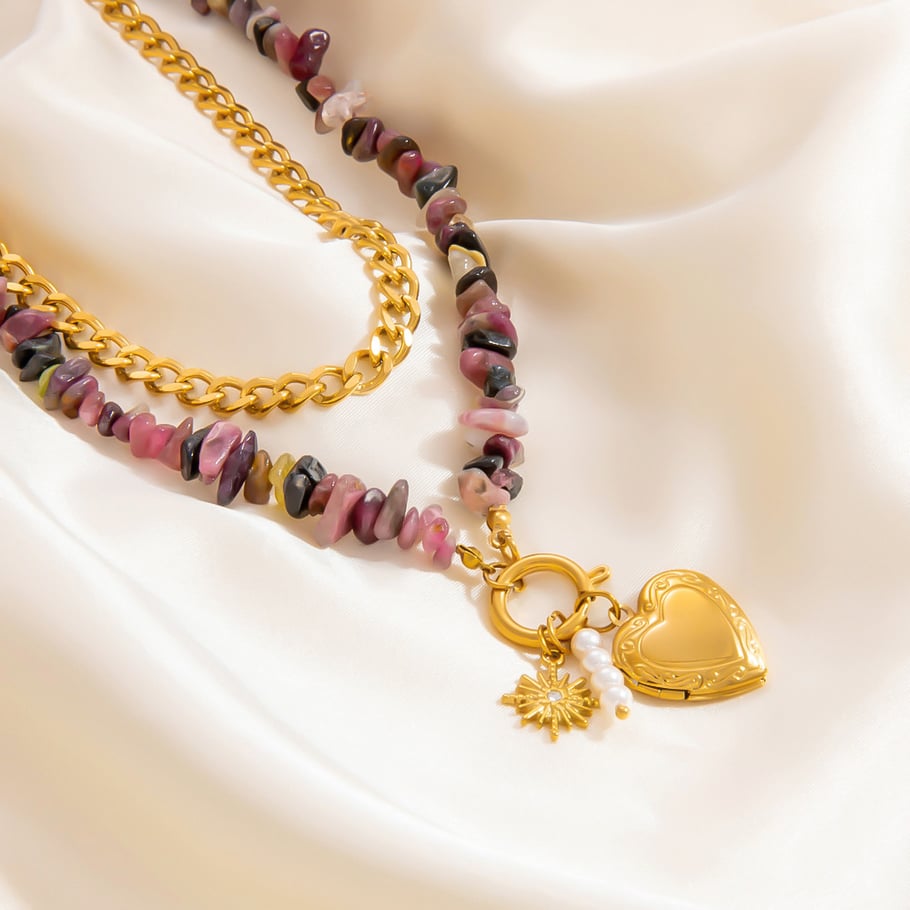 1 Piece Romantic Series Heart Stainless Steel 18K Gold Color Plated Natural Stone Women's Pendant Necklaces Picture9