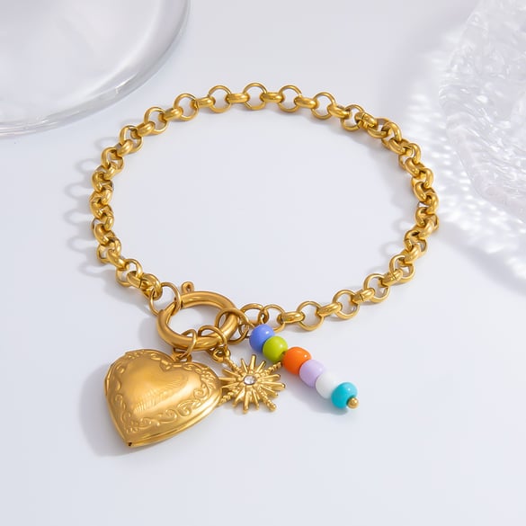 1 Piece Classic Series Daily Heart Stainless Steel 18K Gold Color Plated Rhinestone Women's Charm Bracelets