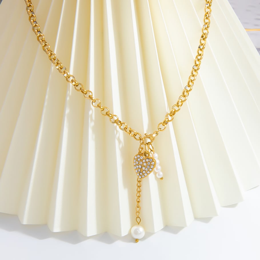 1 Piece Luxurious Series Elegant Heart Stainless Steel 18K Gold Color Plated Artificial Pearl Women's Pendant Necklaces Picture6