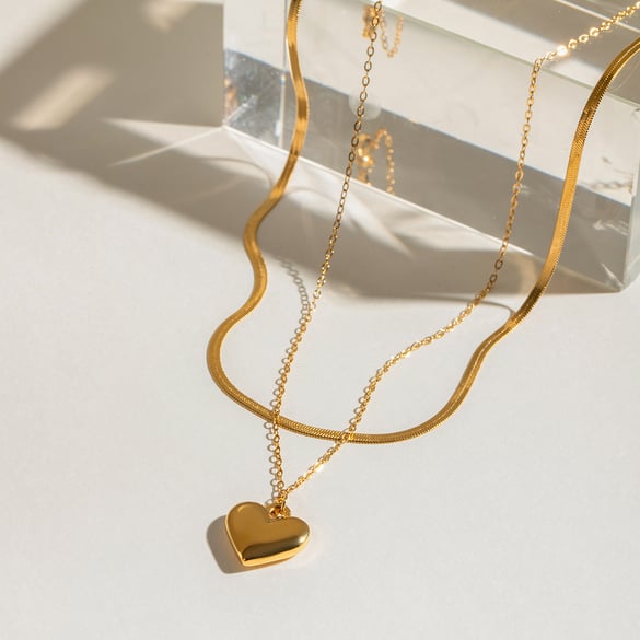 1 Piece Simple Series Simple Heart Stainless Steel 18K Gold Plated Women Layered Necklaces