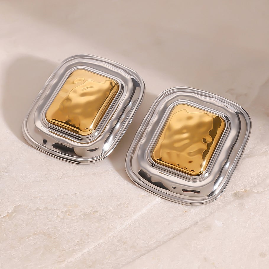 1 Pair Simple Series Simple quadrilateral Stainless Steel 18K Gold Plated Women Stud Earrings Picture5