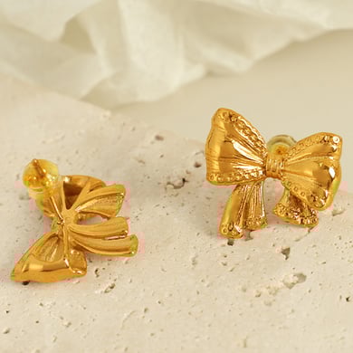 1 Pair Romantic Series Sweet Bow Knot Stainless Steel 18K Gold Plated Women Stud Earrings h5 Picture8