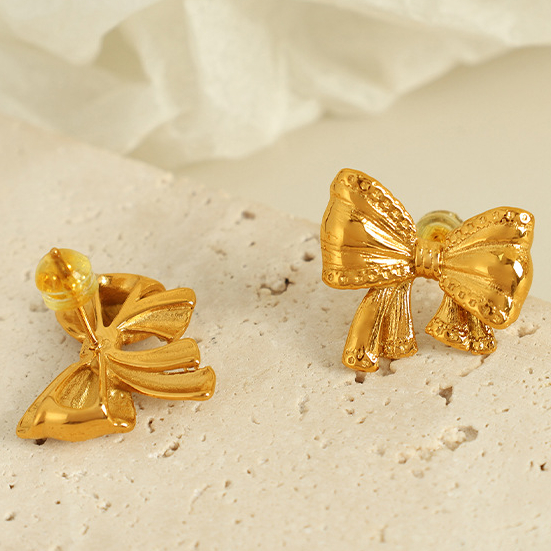 1 Pair Romantic Series Sweet Bow Knot Stainless Steel 18K Gold Plated Women Stud Earrings Picture8