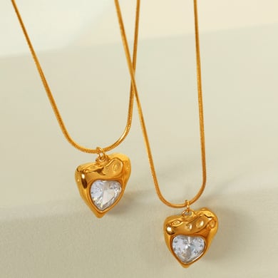 1 Piece Simple Series Retro Heart Stainless Steel 18K Gold Plated Zircon Women Pendant Necklaces h5 Picture7