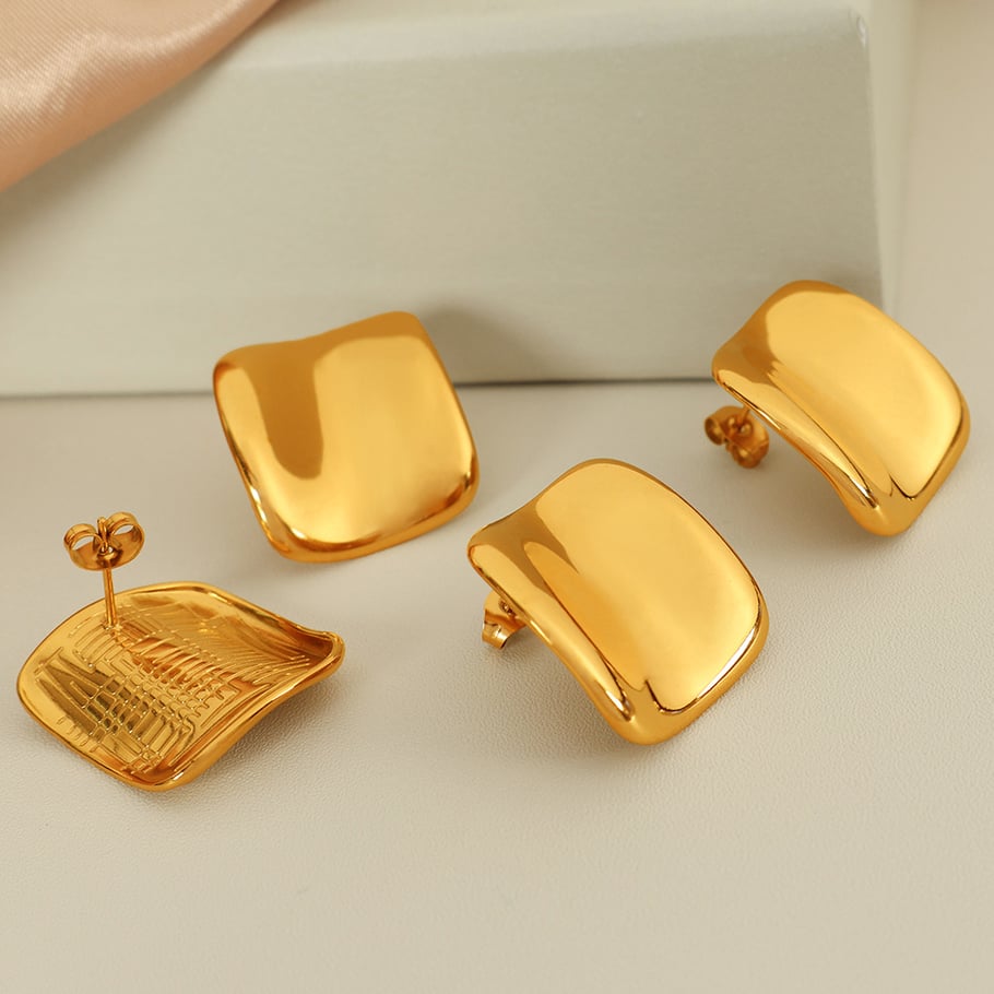 1 Pair Simple Series Glossy Stainless Steel 18K Gold Color Plated Women's Stud Earrings Picture5