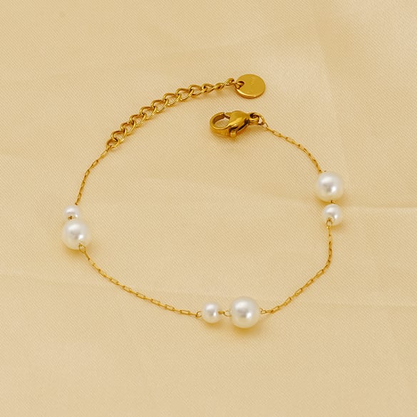 1 Piece Daily Stainless Steel 18K Gold Plated Artificial Pearl Women Chain Bracelets 2