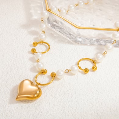 1 Piece Luxurious Series Sweet Heart Stainless Steel 18K Gold Color Plated Artificial Pearl Women's Pendant Necklaces h5 Picture7