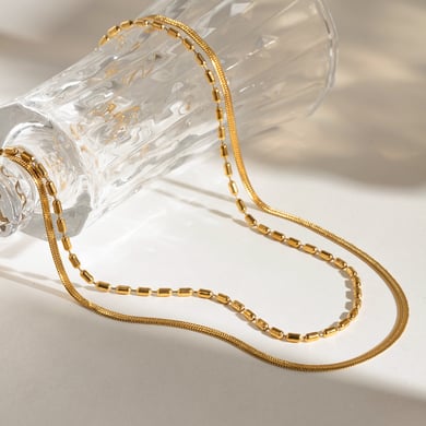1 Stück Simple Series Simple Line Edelstahl 18 Karat vergoldet Damen-Mehrfachketten h5 Bild5