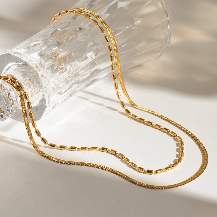 1 Stück Simple Series Simple Line Edelstahl 18 Karat vergoldet Damen-Mehrfachketten Bild5
