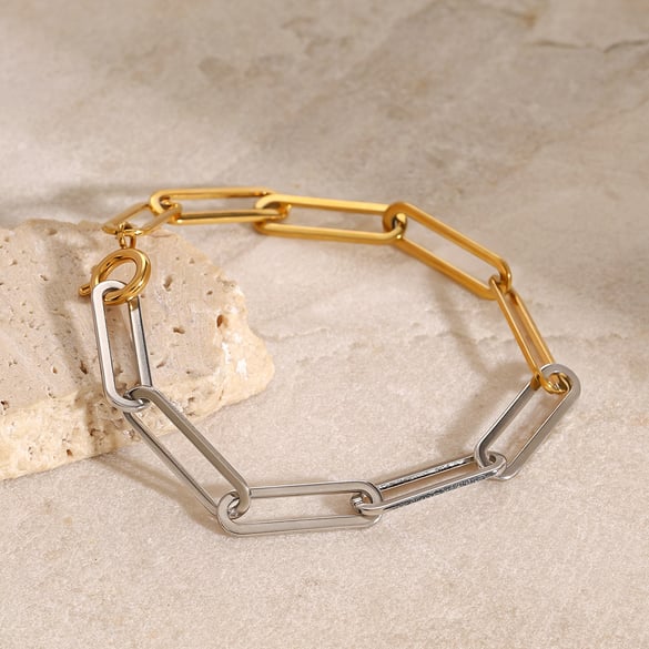 Bracelet chaîne pour femme en acier inoxydable plaqué or 18 carats, série Simple Daily Line, 1 pièce