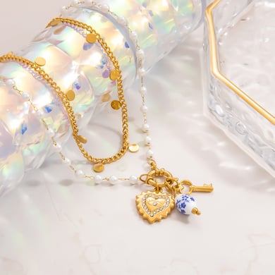 1 Piece Ethnic Series Elegant Heart Stainless Steel 18K Gold Color Plated Artificial Pearl Women's Pendant Necklaces h5 Picture10