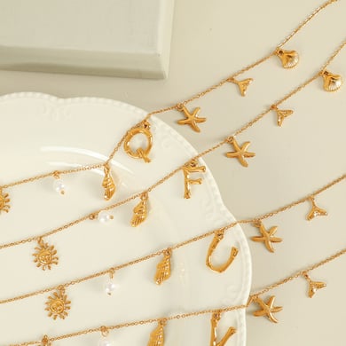 1 Piece Ethnic Series Vacation Letter Stainless Steel 18K Gold Plated Women Pendant Necklaces h5 Picture2