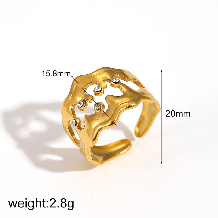 1 Pair Simple Series Daily Ring Stainless Steel 18K Gold Plated Rhinestone Women Adjustable Rings Picture9