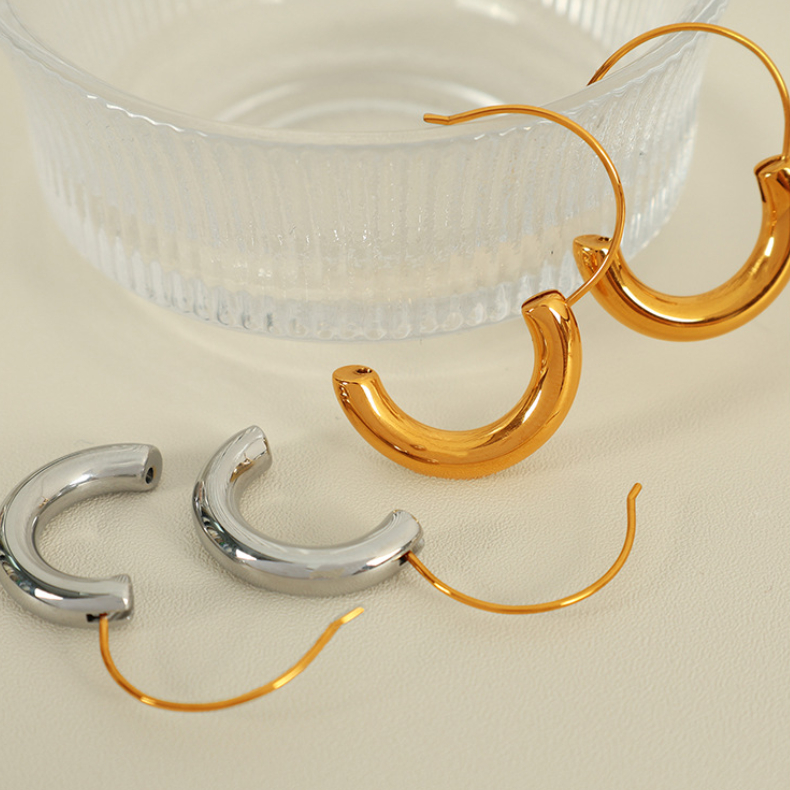 1 Pair Simple Series Simple Geometric Stainless Steel 18K Gold Plated Women Hoop Earrings Picture5