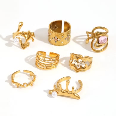 1 Pair Simple Series Daily Ring Stainless Steel 18K Gold Plated Rhinestone Women Adjustable Rings h5 Picture5