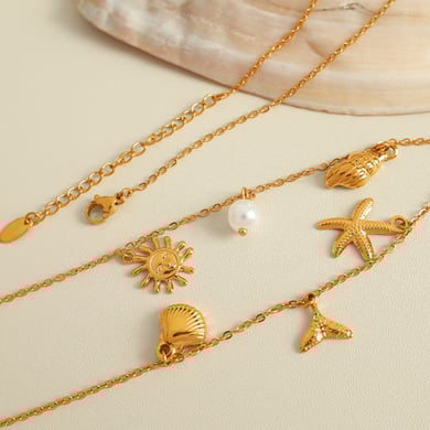 1 Piece Ethnic Series Vacation Letter Stainless Steel 18K Gold Plated Women Pendant Necklaces h5 Picture3