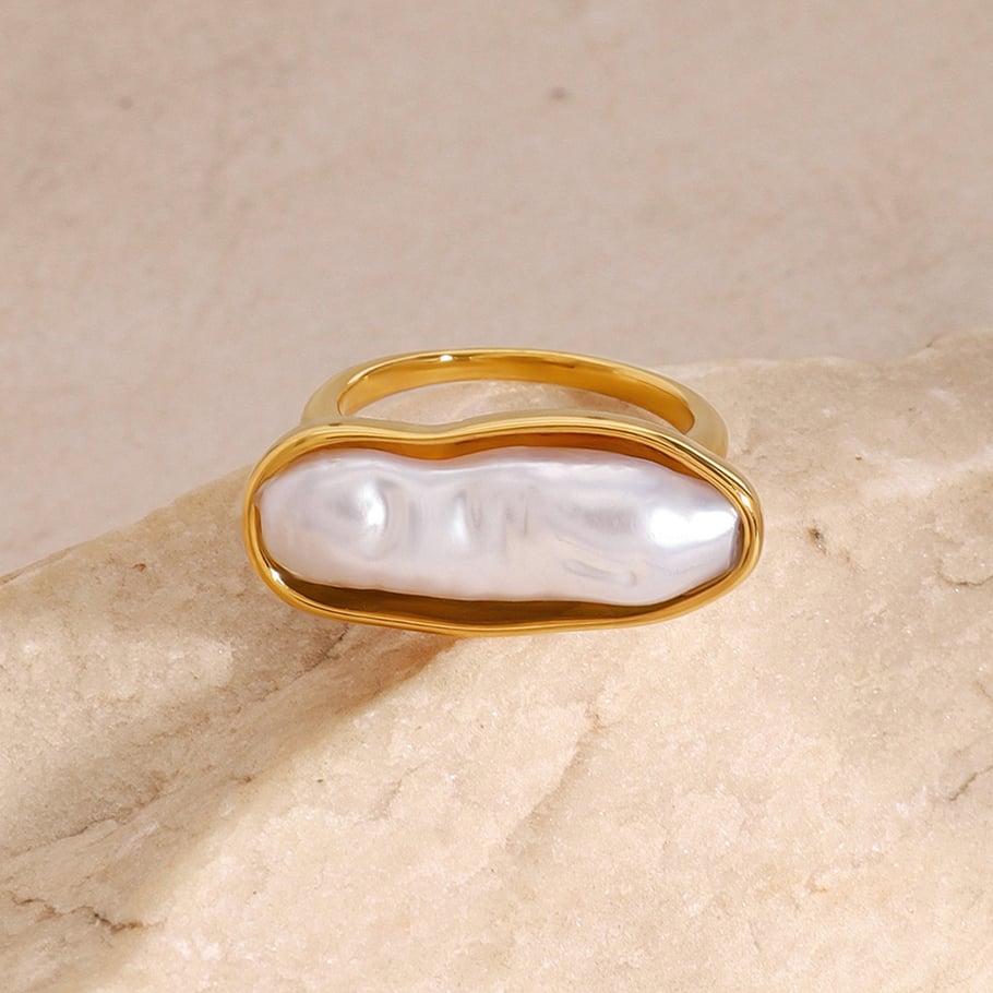 1 Pair Classic Series Retro pearl Stainless Steel 18K Gold Plated Artificial Pearl Women Single Rings Picture5