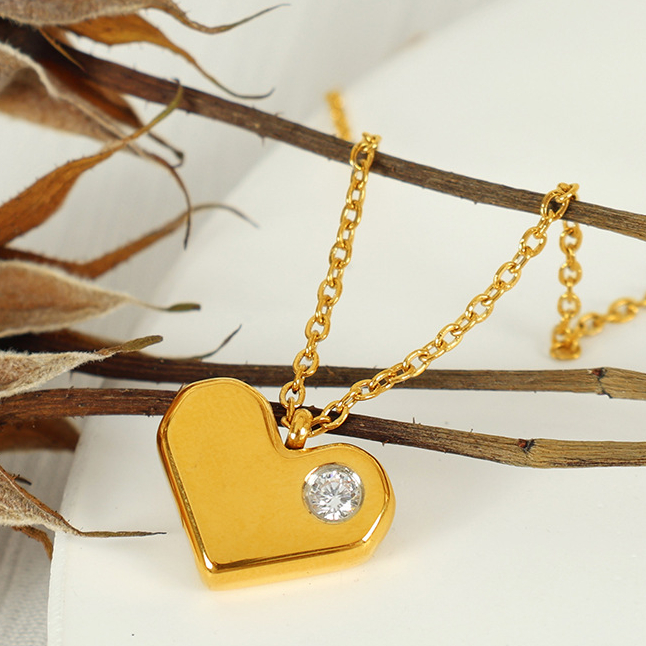 1 Piece Simple Series Retro Heart Stainless Steel 18K Gold Plated Zircon Women Pendant Necklaces Picture8